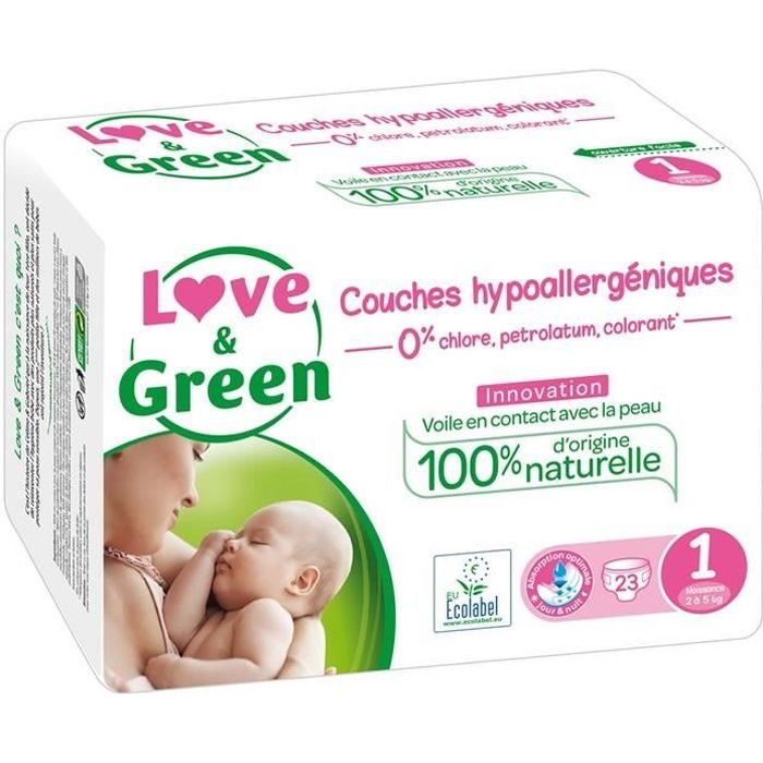 LOT DE 9 - LOVE & GREEN : Couches écologiques taille 1 (2-5 kg) 23 couches  - Cdiscount Puériculture & Eveil bébé
