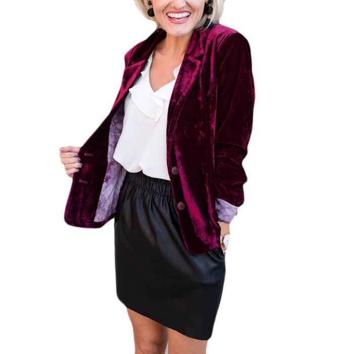 Blazers en Velours Femme Chic Elegant Slim Fit Affaires Blazers Ouvertes Devant Veste a Manches Longues Couleur Unie Vin rouge Vin rouge Cdiscount Pret a Porter