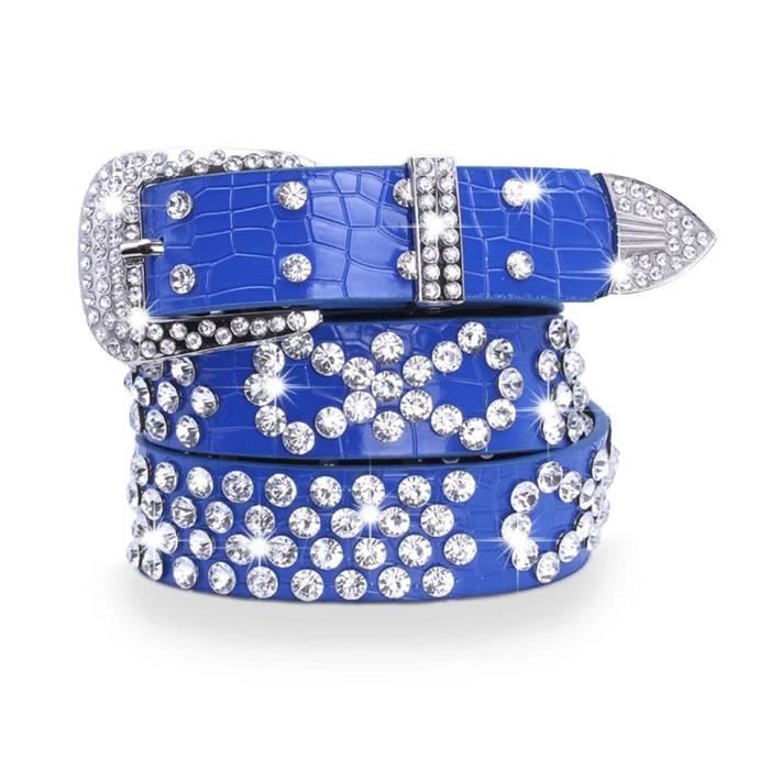 Ceinture Western BHW Noir à Boucle Bling Violet Et Cheveux - Taille Medium 29-33 - Style Blingy