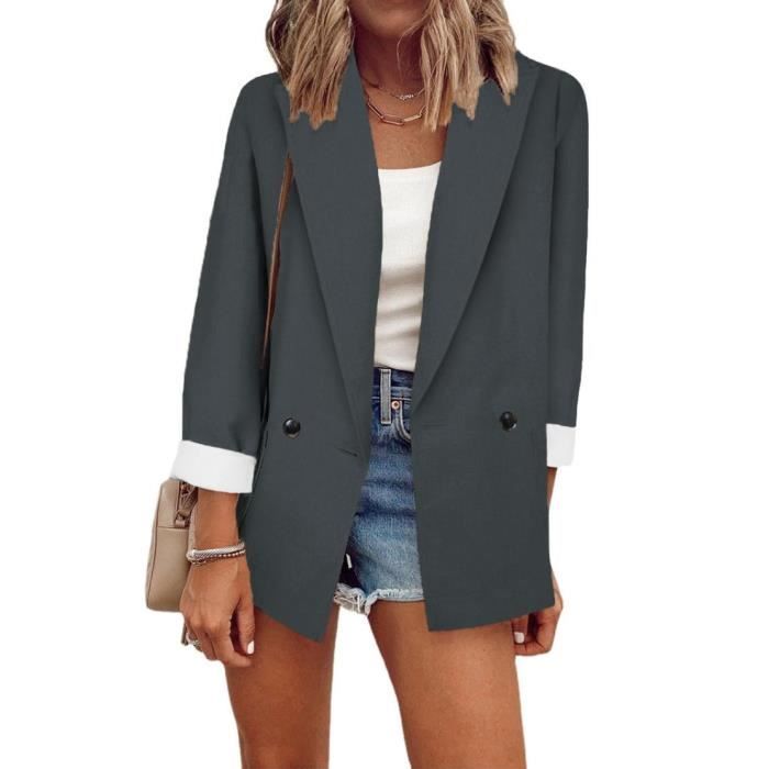 Veste Smoking Femme Paillettes - Manches Longues, Unie, Décontractée - Pour Bureau, Soirée, Fête