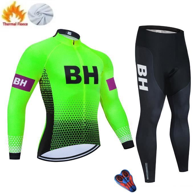 Tenue Cyclisme Hiver Homme NUNOMO - Maillot Et Pantalon à Bretelles En Polaire Thermique - Coussin Gel 9D - Coupe-vent, Respirant