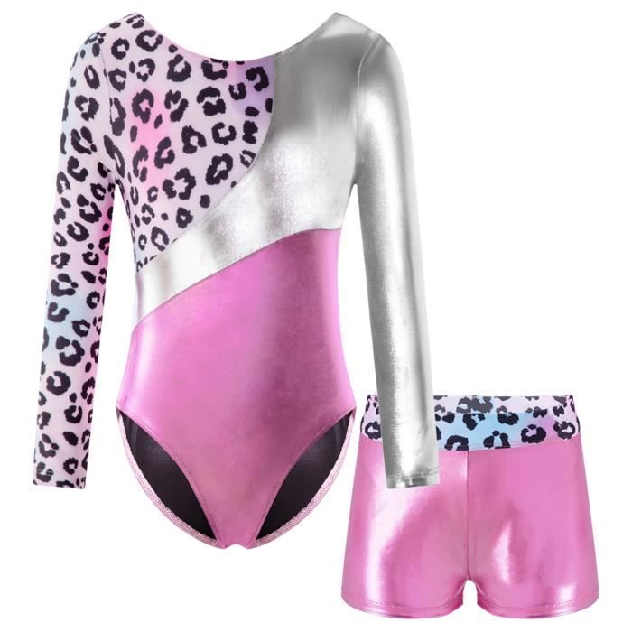 Justaucorps Fille Pailleté Manches Longues - Danse, Gymnastique, Ballet - Combishort - Taille 6 à 14 Ans