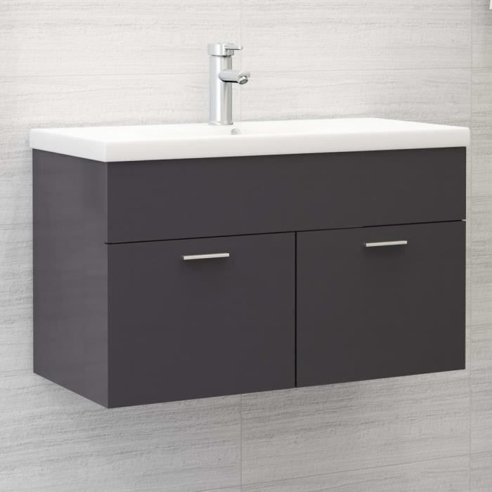 Meuble Salle De Bain Avec Lavabo Céramique – LIFEZEAL – 2 Tiroirs Et Portes – Blanc – Dimensions 76 X 46,5 X 86 Cm