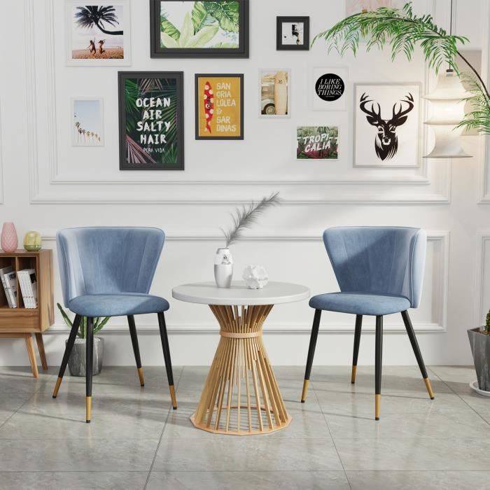 Lot De 2 Chaises De Salle à Manger Modernes En Velours Bleu Et Métal - Assise Rembourrée