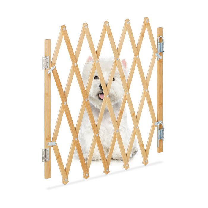 Relaxdays Barrière de sécurité pour chiens jusqu’à 96 cm 485 - 60 cm de haut bambou escaliers & porte nature