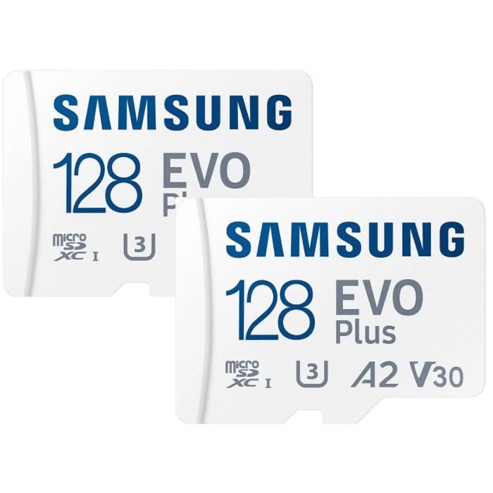 Lot de 2 Carte mémoire microSD Samsung Evo Plus 128 Go SDXC TF carte U3  Classe 10 A2 130 Mo/s avec Adaptateu - Cdiscount Appareil Photo