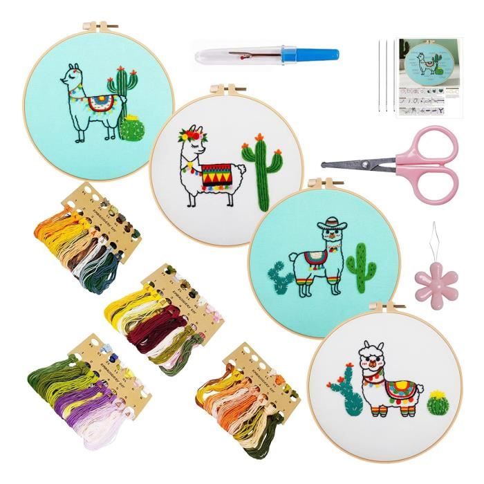 Kit De Broderie Sac Fourre-tout Toile - Motif Floral, Fil Et Cercle Inclus, Parfait Pour Débutants