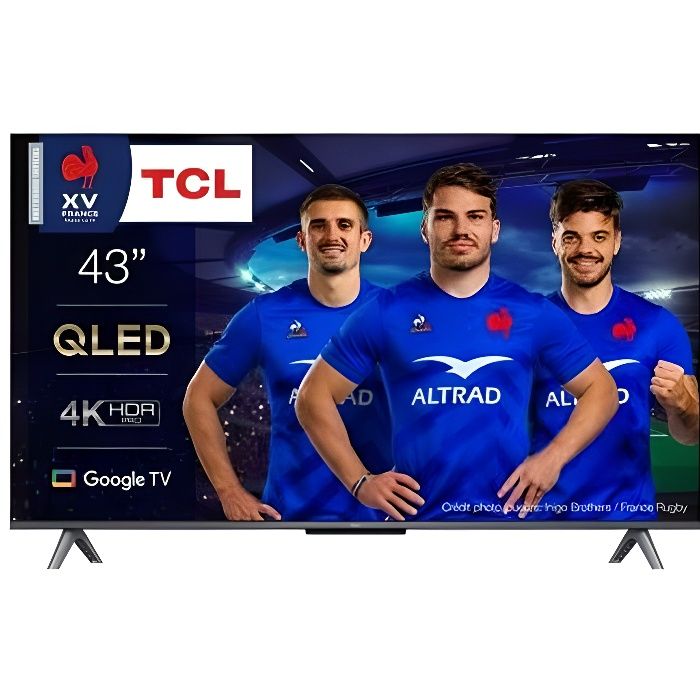 Tcl TV QLED 43C645 109 cm 4K UHD Google TV 2023 Aluminium brossé