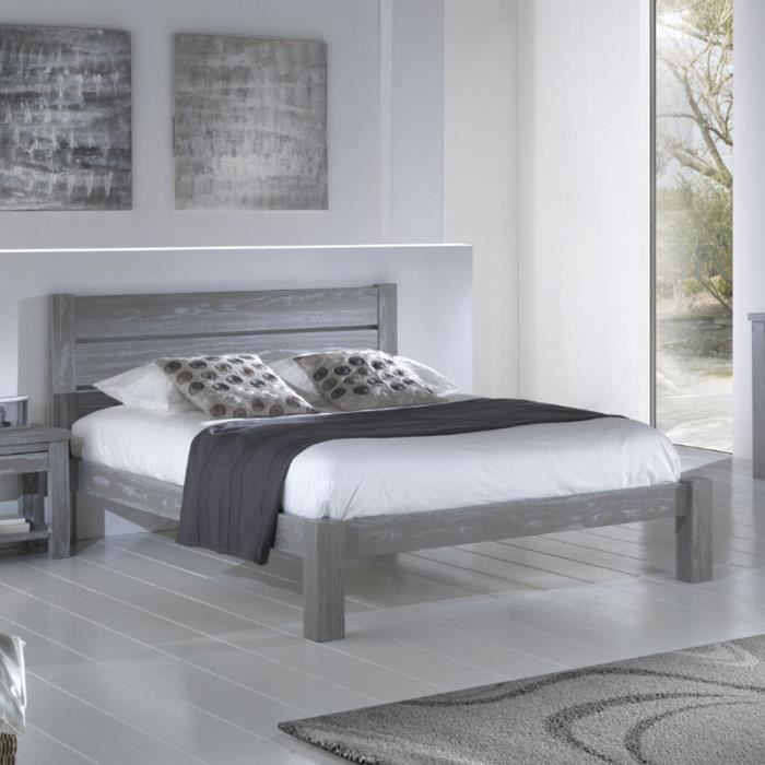 Cadre Tete De Lit 160 200 Cm Bois Massif Gris Gabriel L 173 X L 214 X H 35 93 Achat Vente Structure De Lit Cadre Tete De Lit 160 200 Cdiscount