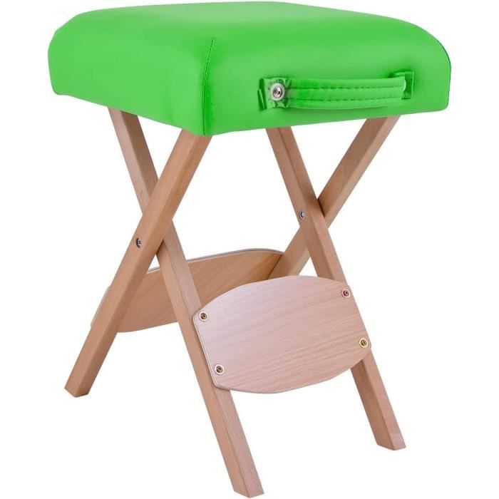 Tabouret Pliant En Bois QUIRUMED - Assise Simili Cuir Blanc, Portable, 100 Kg, 33x33x48 Cm - 2