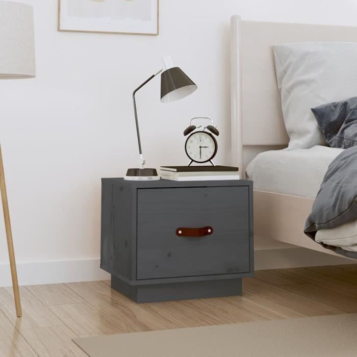vidaXL Table de chevet Gris 40x34x35 cm Bois de pin solide818289