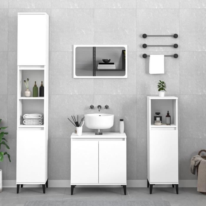 vidaXL Ensemble de meubles salle de bain 3 pcs blanc bois dingénierie 3185589