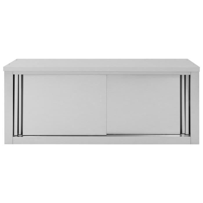 Armoire de cuisine - VINGVO - Portes coulissantes - Inox - 120x40x50 cm