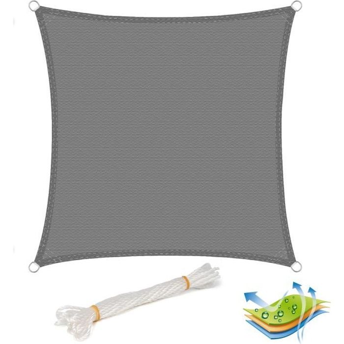 WOLTU Voile d’ombrage en HDPE,Carré, 4x4 m, Gris