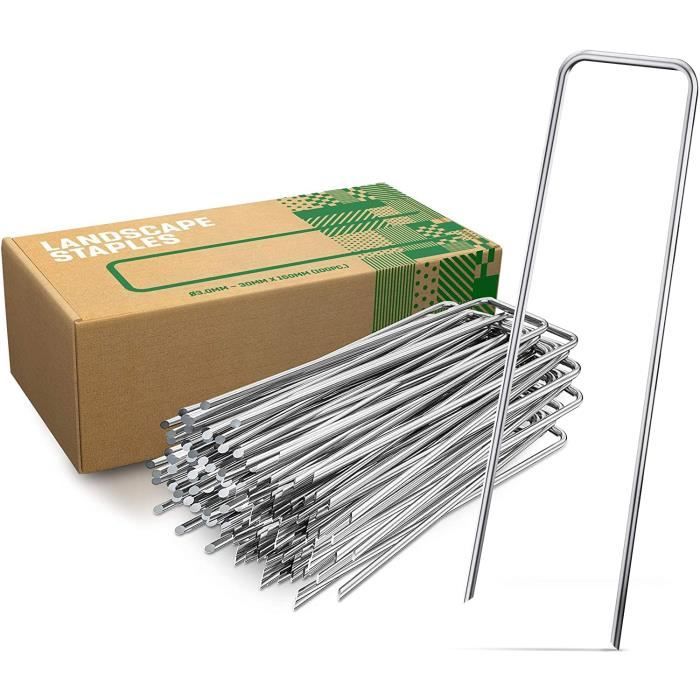 Lot De 50 Piquets De Fixation Jardin En Acier Galvanisé + 50 Rondelles - Pour Gazon, Bâche, Tente, Anti-herbes