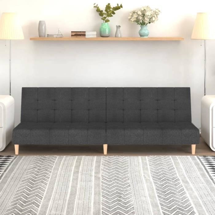 Canapé droit 2 places Gris Tissu Pas cher
