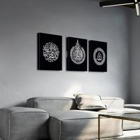 Tableau Sur Toile Calligraphie Arabe Islamique Noir Et Blanc – 3 Panneaux 60x90 Cm – Art Mural Élégant Sans Cadre