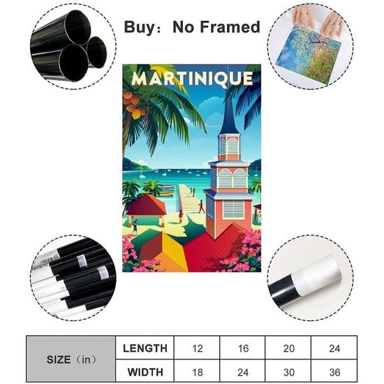 Poster Vintage Martinique Sur Toile 30x45cm - Décoration Murale Moderne Pour Chambre