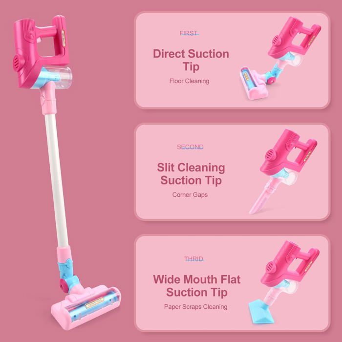 Aspirateur Jouet 3 En 1 Pour Enfant – 74/28 Cm – Musique Et Lumières – Aspire Vraiment – Cadeau Nettoyage – Dès 3 Ans