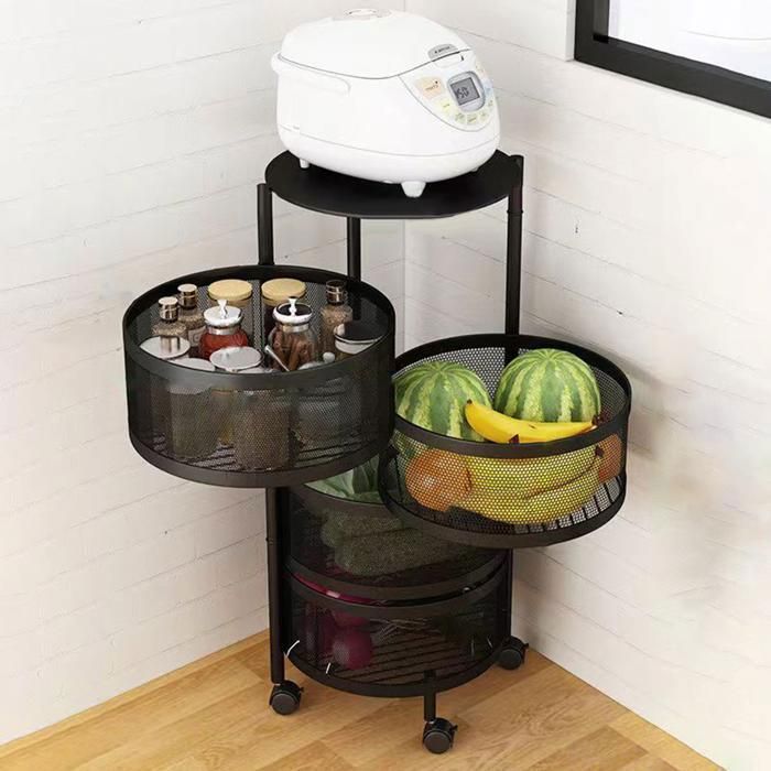 Generic Panier de rangement cuisine 5 niveaux multifonctions,Paniers de fruits et légumes en fer carré et rotatif avec roue - Prix pas cher | SN