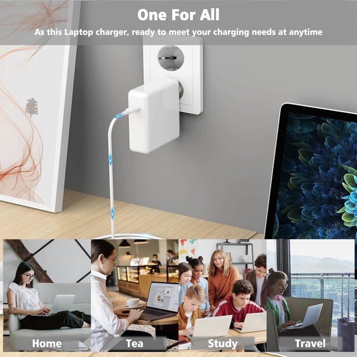 Chargeur USB-C 100W Avec Câble 1,8m - Rapide Pour MacBook Pro/Air, PC Portable - Alimentation PD - 1