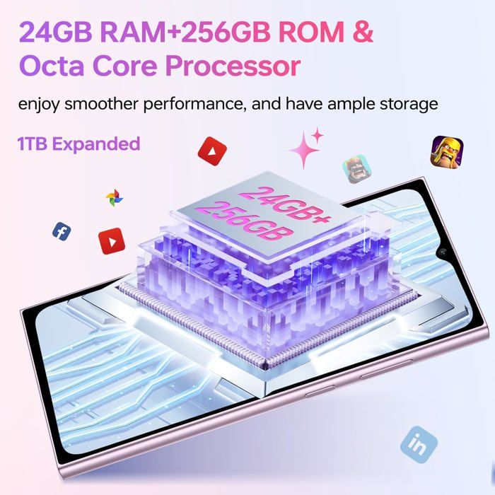 Smartphone OUKITEL C62 Pro - Android 15, 24 Go RAM, 256 Go/1 To, Écran 6,88" HD+, Batterie 5150 MAh