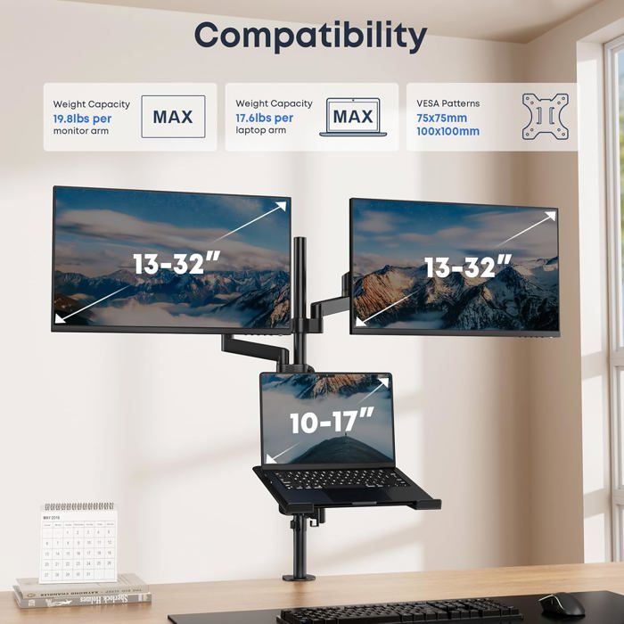 Double bras écran PC avec plateau, réglable 1732" et portable jusqu’à — free download