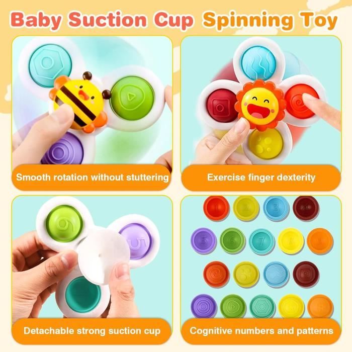 Jouets De Bain 4PCS Pour Bébé 1-3 Ans - Spinner Licorne Avec Ventouses - Sensoriel Éducatif