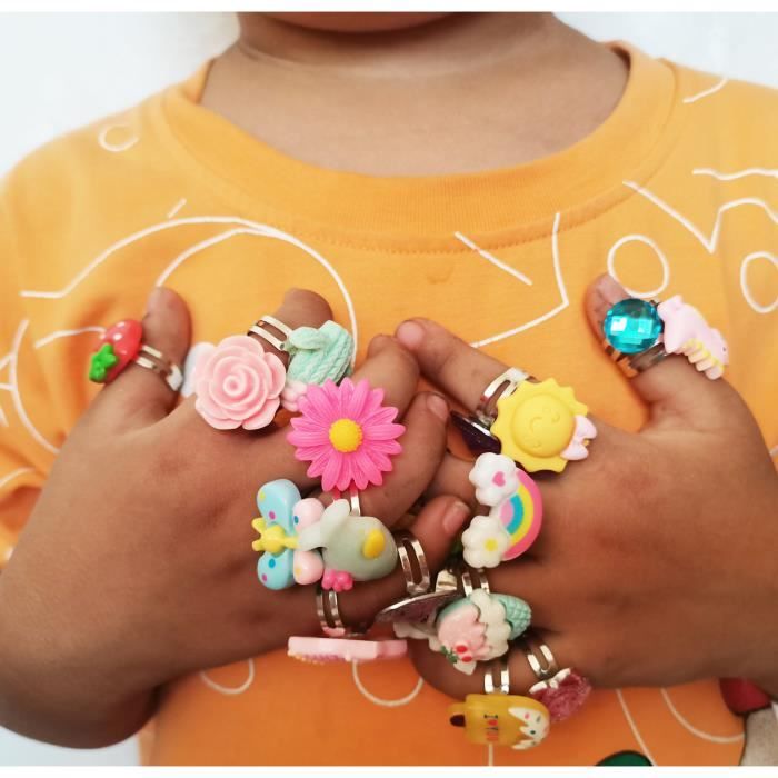 Coffret Bijoux Enfant 24 Bagues Réglables + Bracelets + Clips – Cadeau De Noël Pour Filles 3-8 Ans