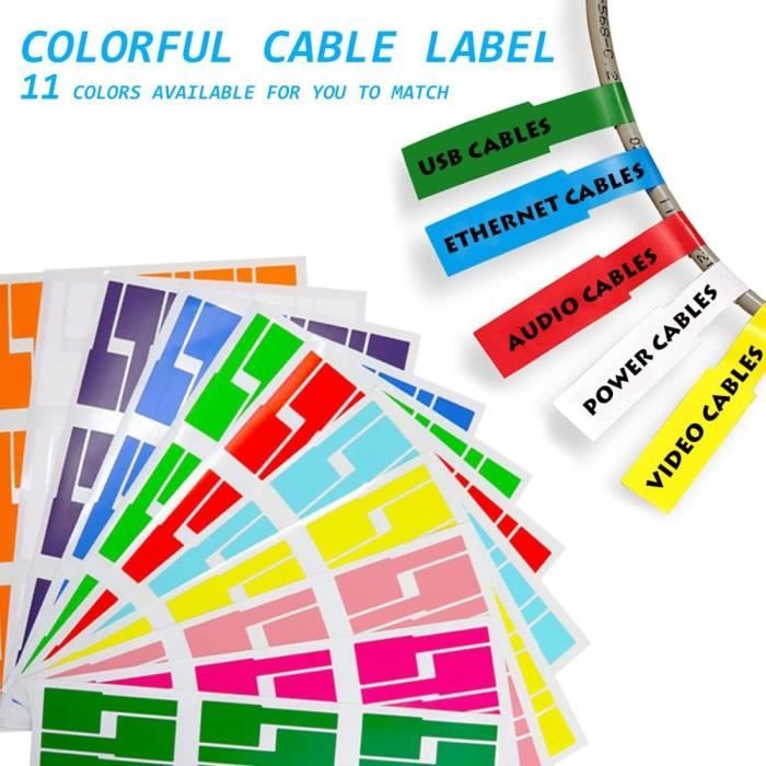 Lot De 90 étiquettes Et Attaches Câble - 30 étiquettes Inscriptibles + 60 Attaches Velcro 15 Cm - Multicolore - Organisation Câbles - 7