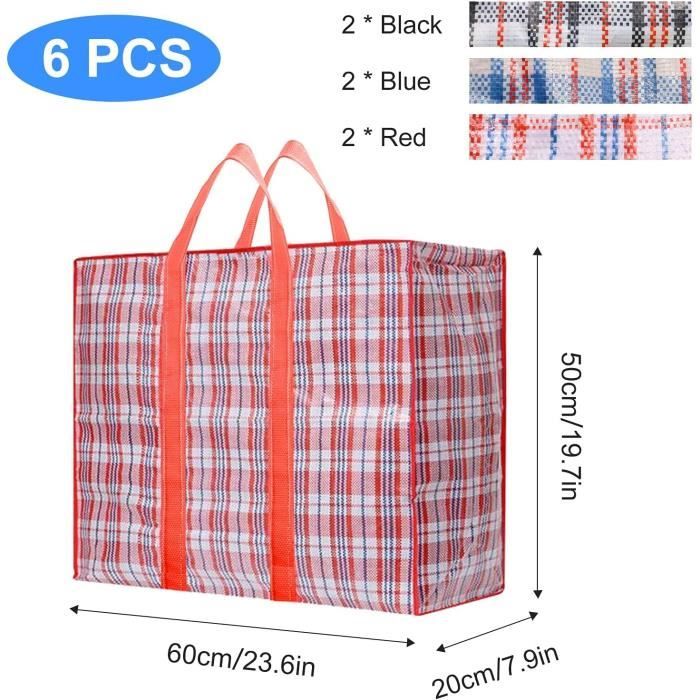 4 Pièces Sac déménagement, Oxford Sac de Rangement Vetement Sac Cabas Grand  - Réutilisable Sacs à Linge Laundry Storage Bags Zipper Bag (bleu rouge)