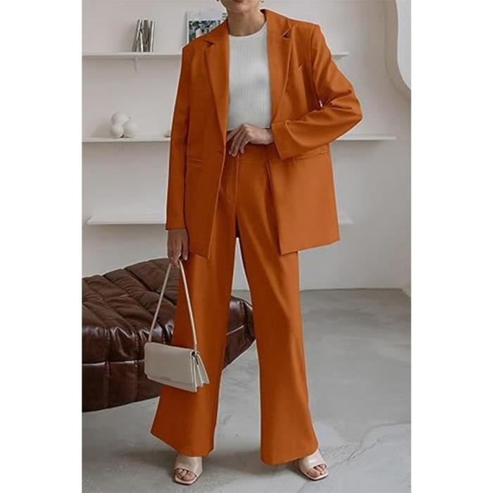 Ensemble 2 Pièces Femme - Blazer Et Pantalon Slim Couleur Unie - Tailleur élégant Bureau Ou Sortie