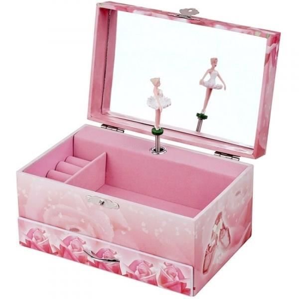 Emfogoo Boite a Bijoux Fille, 4 Niveaux Boîte à Bijoux Musicale Fille avec Danseuse en Rotation, Grande Boite a Musique Enfant en Bois pour enfants ans L'anniversaire de Cadeau(Rosa