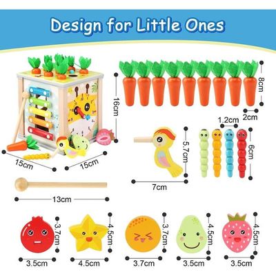 Tacopet – Cube D’activités 6 En 1 Montessori – Bois Et Silicone – Instrument De Musique, Trieur, Hochet – Dès 1 An