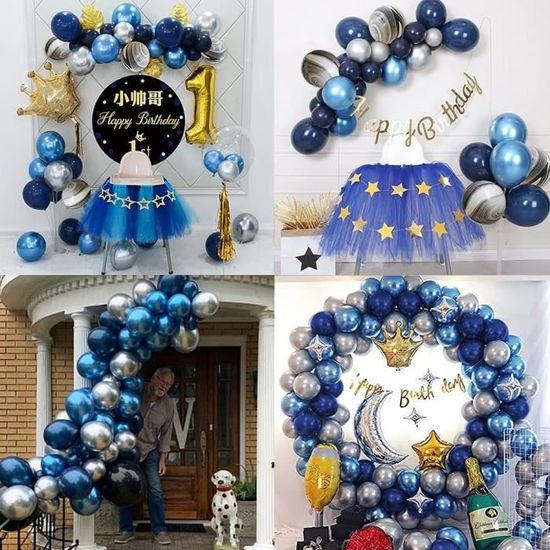 Arche ballon bleu argent,kit de guirlande ballon bleu marine ballons bleu  argentés métalliques ballons en agate noire 85pcs p[A334] - Cdiscount Maison