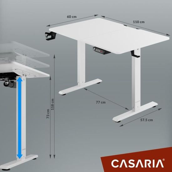 Casaria Bureau réglable en hauteur électrique Brun 110cm bureau assis  debout écran LCD support accessoires télétravail - Cdiscount Maison