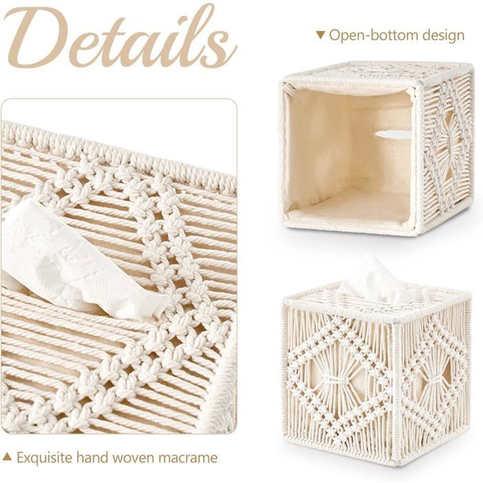 Housse De Boîte à Mouchoirs En Corde De Coton - Marron, Dimensions 21x16,5x10,5 Cm - Décoration Salon, Bureau