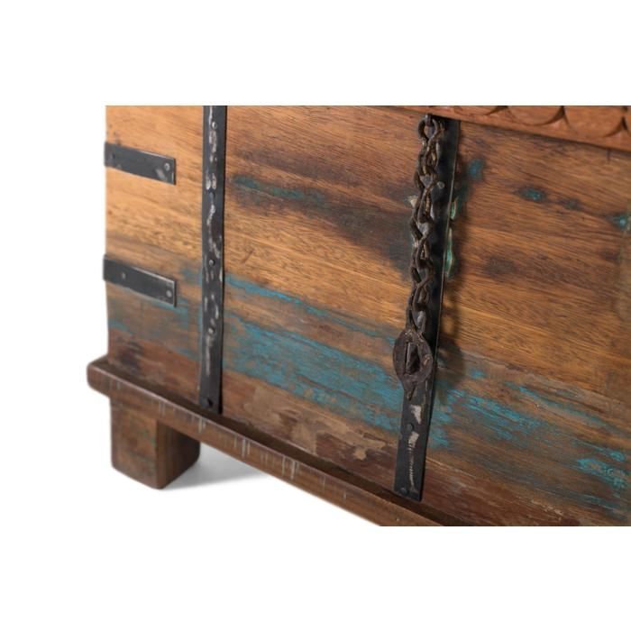 Coffre En Bois Massif Recyclé Grand Modèle - 90 X 45 X 45 Cm, Loquet Métal | Déco Rangement Salon Chambre - 12