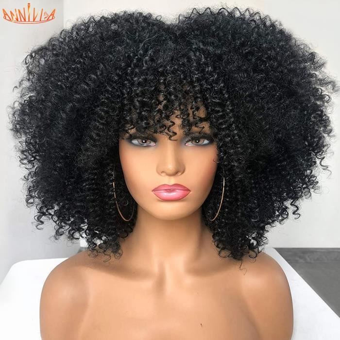 Court Afro Bouclés Perruque Avec Une Frange Pour Les Femmes Ombre Blonde  Crépus Bouclés Perruque De Cheveux Afro Synthétique Pleine Perruques 12  Pouce