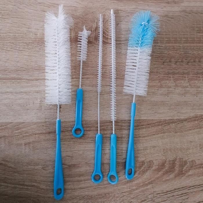 5 Pcs Brosse Nettoyage, Brosse Menage, Goupillon Bouteille, Goupillon Bouteille en Verre, Brosse, Convient pour Nettoyer Les Machines à Lait de Soja, Les Verres, Les Filtres, Etc