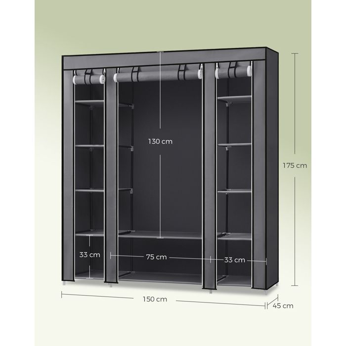 Armoire En Tissu Penderie Pliante Avec Tringle De Suspension Dressing Simple Organiseur Pour Jouets Chaussures Sacs Salon Chambre Vestiaire 75 X 45 X 160 Cm Gris 69299243
