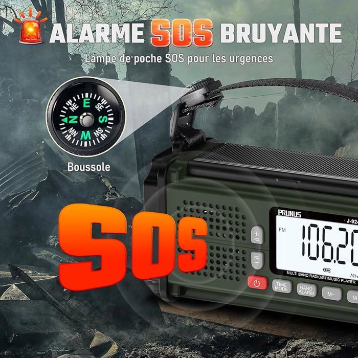 Radio Solaire Rechargeable Avec Lampe Torche - Multibande AM/FM, Bluetooth, Lecture USB/TF - Pour Camping, Voyage, Urgence - 8