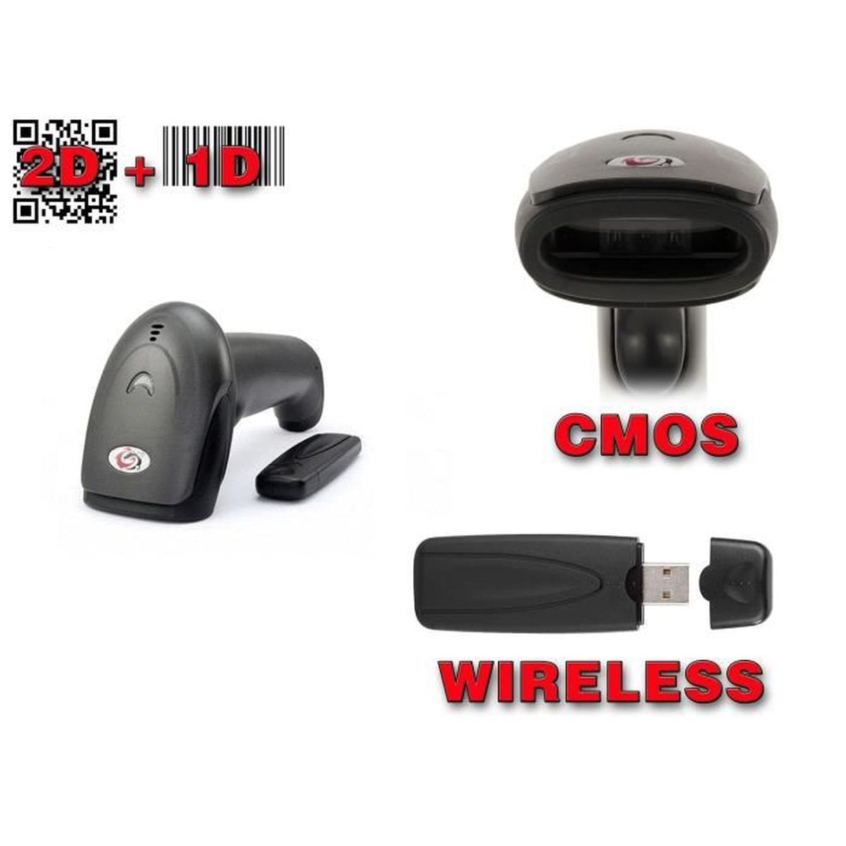 Douchette Lecteur De Codes Barres 1d Et 2d Sans Fil Par Clé Usb Portee 300m Coque Antichocs Rechargeable Par Usb