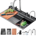 UVERBON Évier Cuisine Multifonctionnel à Encastrer - Inox - Avec robinet - affichage numérique - 75*45cm Grande fente simple -Évier cascade