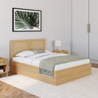 IDMARKET Lit coffre double EDHEN avec tête de lit cannage et sommier 140 x 190 cm coloris bois