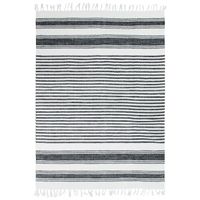 TERRA COTTON - Tapis de salon ou chambre 100% coton aux allures ethniques à lignes Noir 160 x 230 cm Gris/Blanc