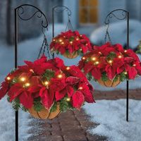 Décoration de panier de poinsettia de Noël Panier suspendu de Noël artificiel, pin à poils scintillants, décoré de pin givré C