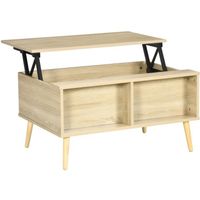 Table basse relevable - HOMCOM - 2 niches, coffre de rangement - aspect bois chêne clair