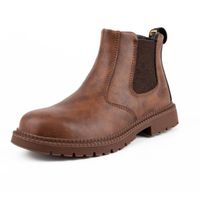 Chaussures de travail de sécurité imperméables pour hommes - Chelsea bottes en cuir à tête en acier - Marron