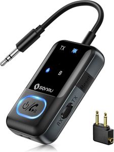 Émetteur Récepteur Bluetooth 5.3 - Double Mode (Émetteur/Récepteur) - Prise Jack 3.5mm - Pour 2 écouteurs - Compatible TV, Voiture, Avion - 11